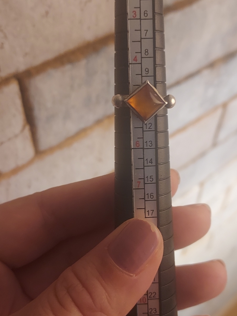 Sterling Silver Ring with Amber Square Cabochon